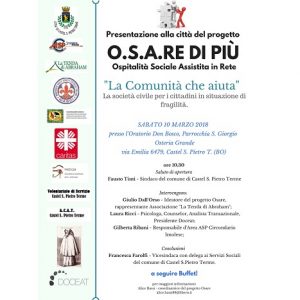 Progetto “O.S.A.RE DI PIÙ” di ospitalità sociale assistita in rete